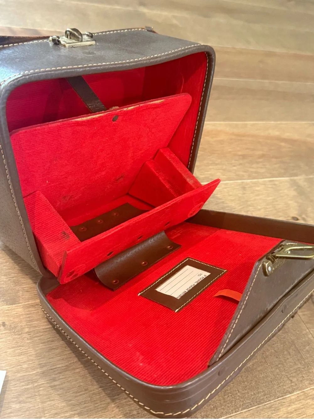 Vintage 1961 Binocular Case Brown Leather Strap Red Interior MCM Field Bag